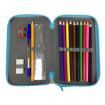 Trousse plumier liderpapel grande 4 étages 65 pièces     dim. 210x135x75mm coloris bleu ciel