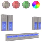 vidaXL Ensemble de meubles TV muraux 7 Pièces et lumières LED sonoma gris