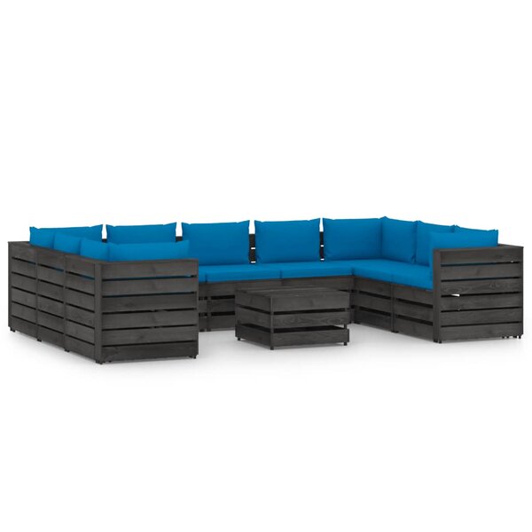 vidaXL Salon de jardin 10 Pièces avec coussins Bois imprégné de gris