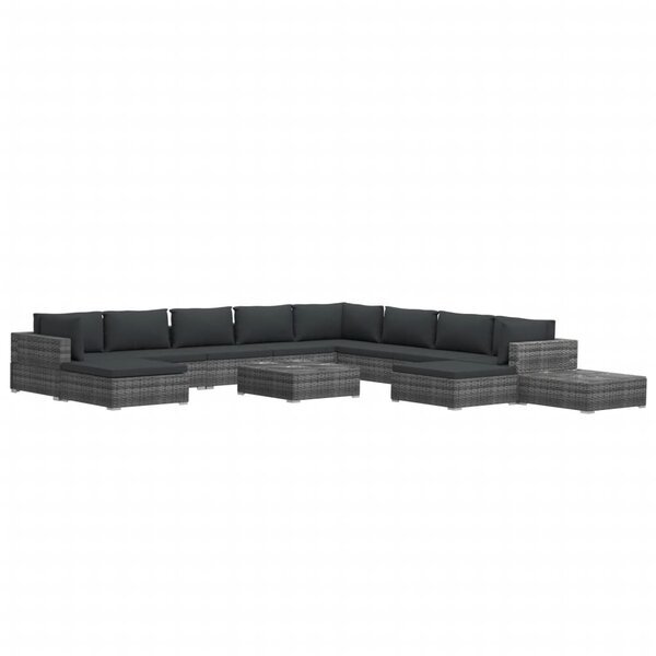vidaXL Salon de jardin 12 Pièces avec coussins Résine tressée Gris
