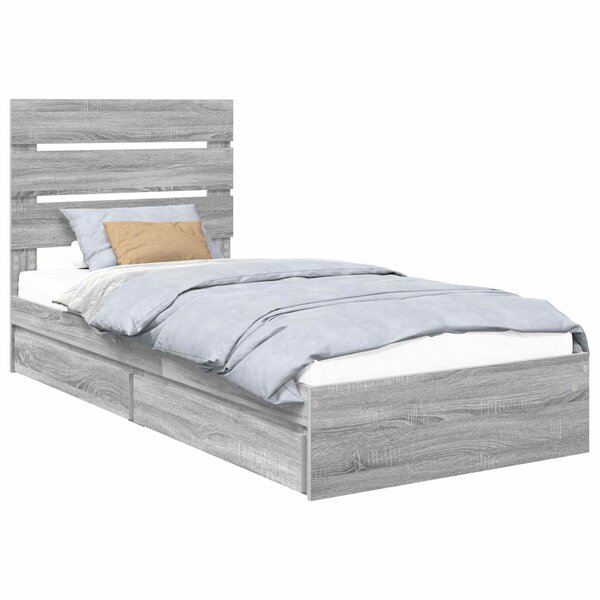 vidaXL Lit de Rangement Gris Sonoma 90 x 200 cm Bois d'ingénierie