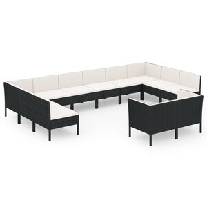 vidaXL Salon de jardin 12 Pièces avec coussins résine tressée noir
