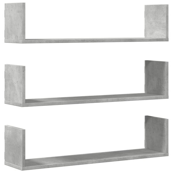 vidaXL Étagères murales 3 Pièces gris béton 80x18x18 cm bois d'ingénierie