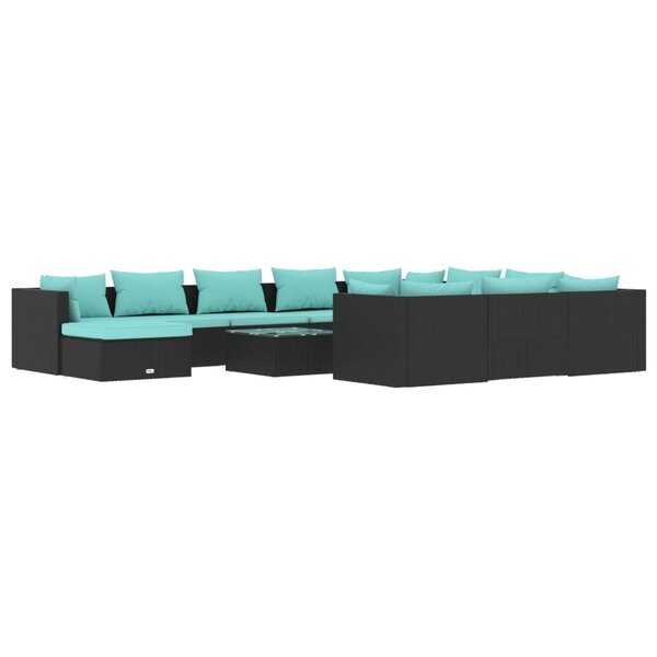 vidaXL Salon de jardin 12 Pièces avec coussins Résine tressée Noir