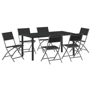 vidaXL Ensemble de salle à manger pour jardin 7 Pièces Noir