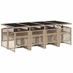 vidaXL Ensemble à manger de jardin et coussins 9 Pièces beige Poly rotin