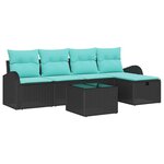 vidaXL Ensemble de canapé de jardin avec coussin 6 Pièces Noir Poly rotin