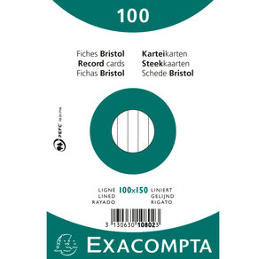 Paquet de 100 Fiches BRISTOL BLANC TRAVERS 100/150 S/F EXACOMPTA