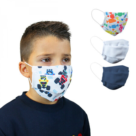 Lot de 2 masques de protection visage lavable 50 fois pour enfant - 3 couches en tissu - Motif voiture 4x4 - Certifié UNS1