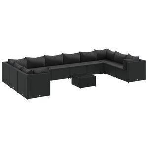vidaXL Salon de jardin 11 Pièces avec coussins noir résine tressée