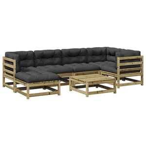 vidaXL Salon de jardin 7 Pièces avec coussins bois de pin imprégné