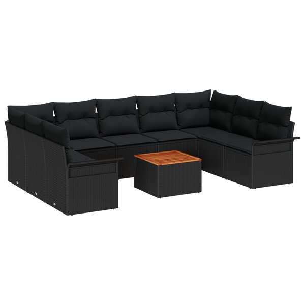 Ensemble de canapé de jardin de 10 pièces avec coussins en poly rattan noir