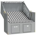 vidaXL Strandkorb avec auvent Résine tressée et bois solide Gris blanc