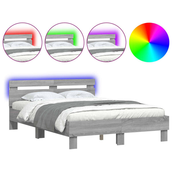 vidaXL Cadre de lit avec tête de lit et LED sonoma gris 120x190 cm