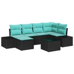 vidaXL Ensemble de canapé de jardin 6 Pièces Noir et turquoise polyrotin