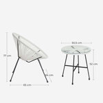 Salon de jardin lot 3 meubles de terrasse chaises d'extérieur acapulco avec table en verre blanc 12_0007398