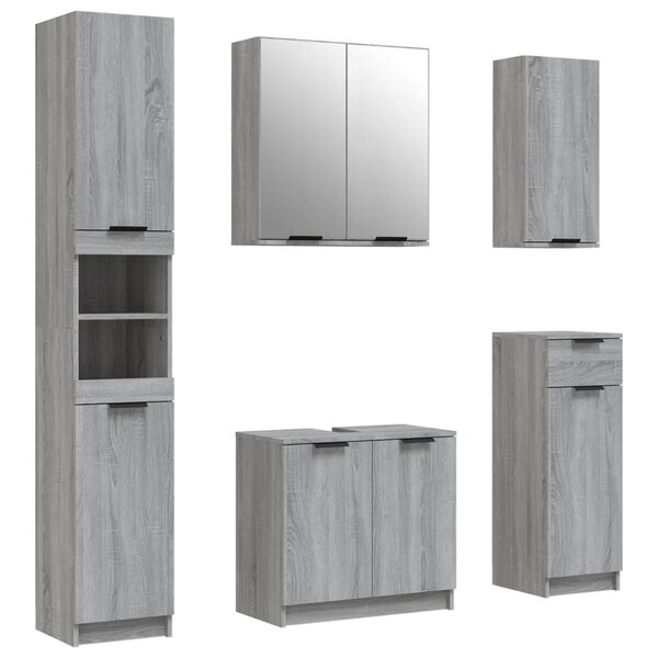 vidaXL Meubles de salle de bain 5 Pièces Sonoma gris Bois d'ingénierie