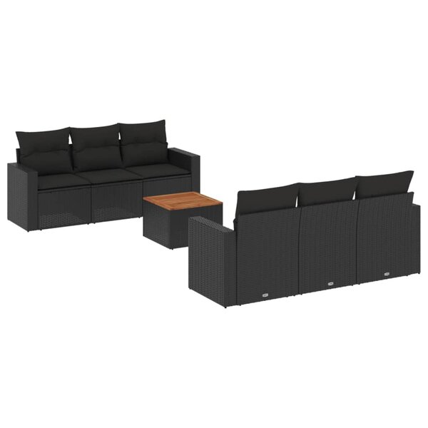 vidaXL Salon de jardin 7 Pièces avec coussins noir résine tressée