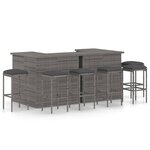 vidaXL Ensemble de bar de jardin 8 Pièces et coussins Résine tressée Gris