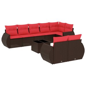vidaXL Salon de jardin avec coussins 9 Pièces marron résine tressée