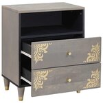 vidaXL Cabinet de chevet Gris 50 x 33 x 62 cm bois de manguier massif