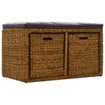 Banc banquette avec 2 paniers jacinthe d'eau 71 x 40 x 42 cm marron 02_0010822