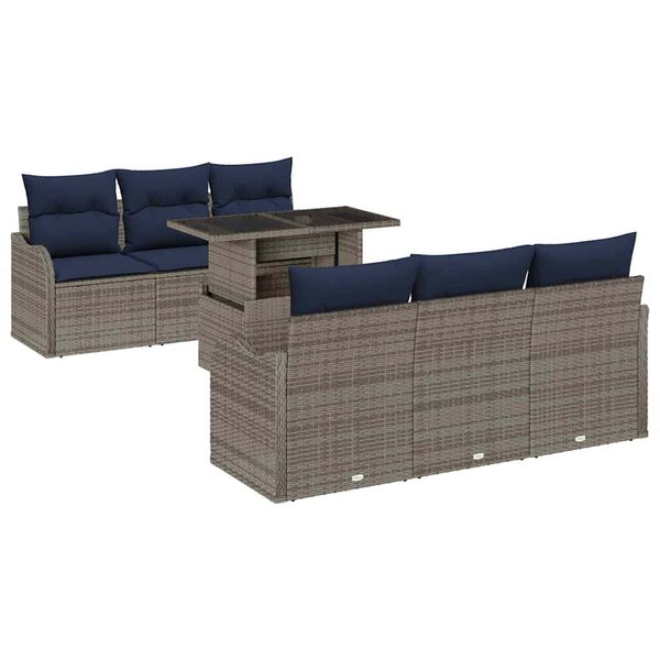 vidaXL Ensemble de canapé de jardin avec coussin 7 Pièces Gris polyrotin
