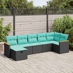 vidaXL Salon de jardin 7 Pièces avec coussins noir résine tressée