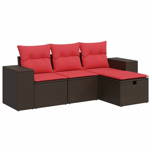 vidaXL Salon de jardin 4 Pièces avec coussins marron résine tressée