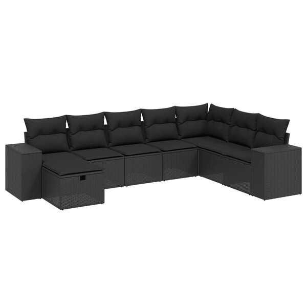 vidaXL Salon de jardin 8 Pièces avec coussins noir résine tressée