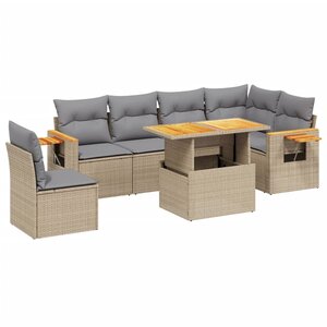 vidaXL Salon de jardin avec coussins 7 Pièces beige résine tressée