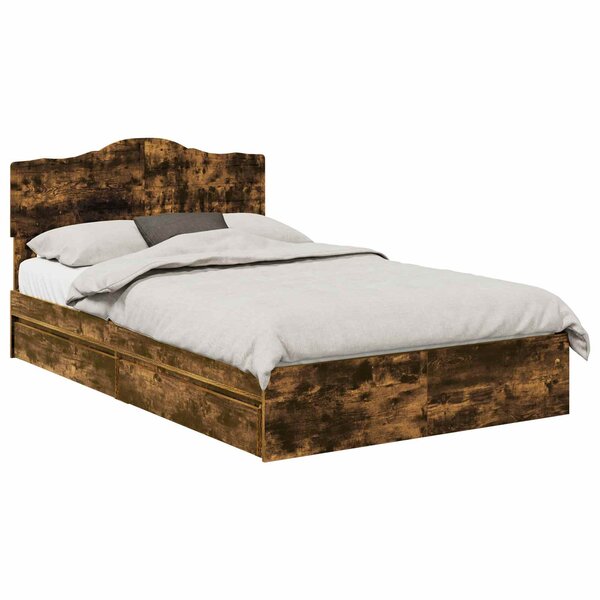 vidaXL Lit de Rangement Chêne fumé 135 x 190 cm Bois d'ingénierie