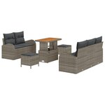 vidaXL Set de canapés de jardin 8 pièces avec des coussins gris en poly rotin acacia.