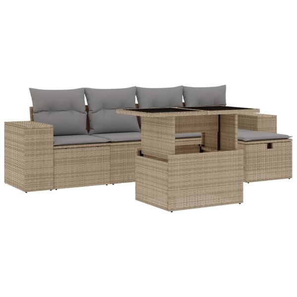 vidaXL Salon de jardin avec coussins 6 Pièces beige résine tressée