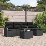 vidaXL Ensemble de canapé de jardin avec coussin 6 Pièces Noir Poly rotin