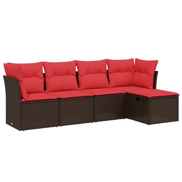 vidaXL Salon de jardin avec coussins 5 Pièces marron résine tressée