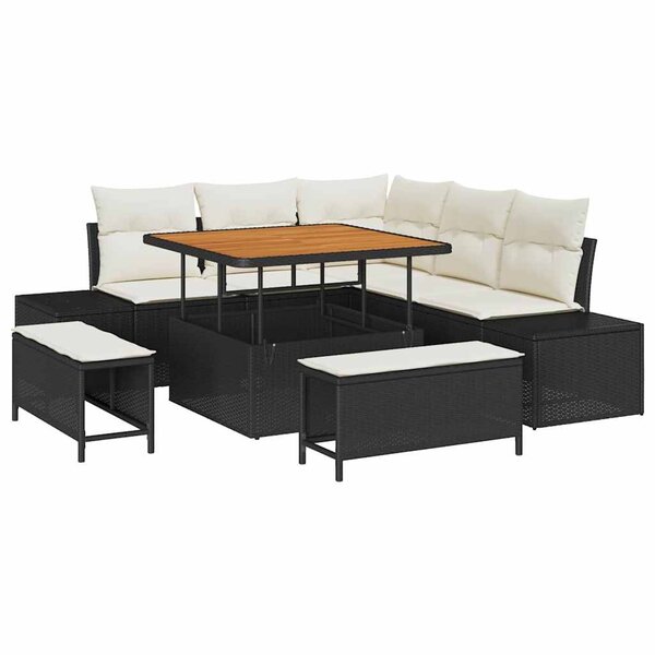 vidaXL Ensemble de canapé de jardin avec coussin 8 Pièces Noir Poly rotin