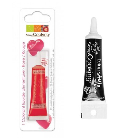 Colorant alimentaire liquide 10 g Rouge + stylo glaçage noir