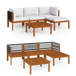 vidaXL Salon de jardin 5 Pièces avec coussins Crème Bois d'acacia solide