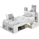 Lit enfant 90 x 190 cm multiples rangements - Décor blanc