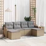 Ensemble de canapé de jardin en 6 pièces avec coussins beige en rotin synthétique