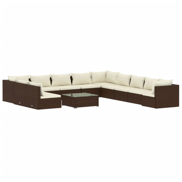 vidaXL Salon de jardin 12 Pièces avec coussins Marron Résine tressée