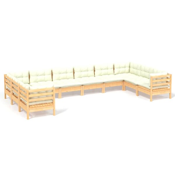 vidaXL Salon de jardin 10 Pièces avec coussins crème Bois de pin