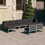 vidaXL Salon de jardin 9 Pièces avec coussins Gris Bois de pin massif