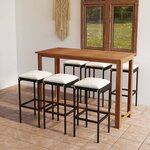 vidaXL Ensemble de bar de jardin avec coussins 7 Pièces Noir