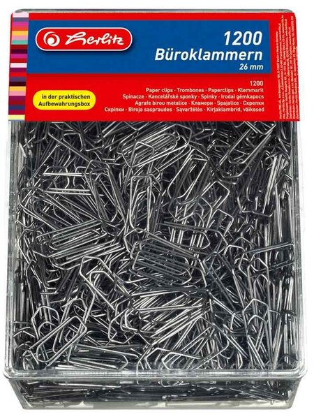 Boite transparente de 1200 Trombones 26 mm Métal Nickelé HERLITZ