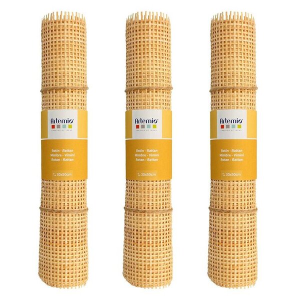 3 rouleaux de cannage - rotin mailles fines carrées 30 x 50 cm