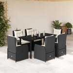 vidaXL Ensemble à manger de jardin coussins 7Pièces Noir Résine tressée