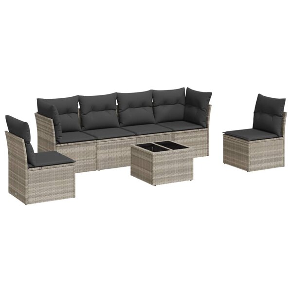 vidaXL Salon de jardin avec coussins 7 Pièces gris clair résine tressée