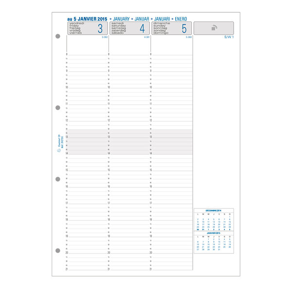 Recharge Exatime 29 semainier millésimé 1/4 h par 1/4 h 297x210 mm EXACOMPTA